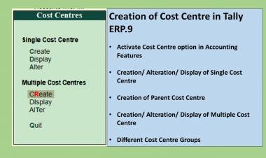 Creation of Single & Multiple Cost Centres in Tally ERP.9 